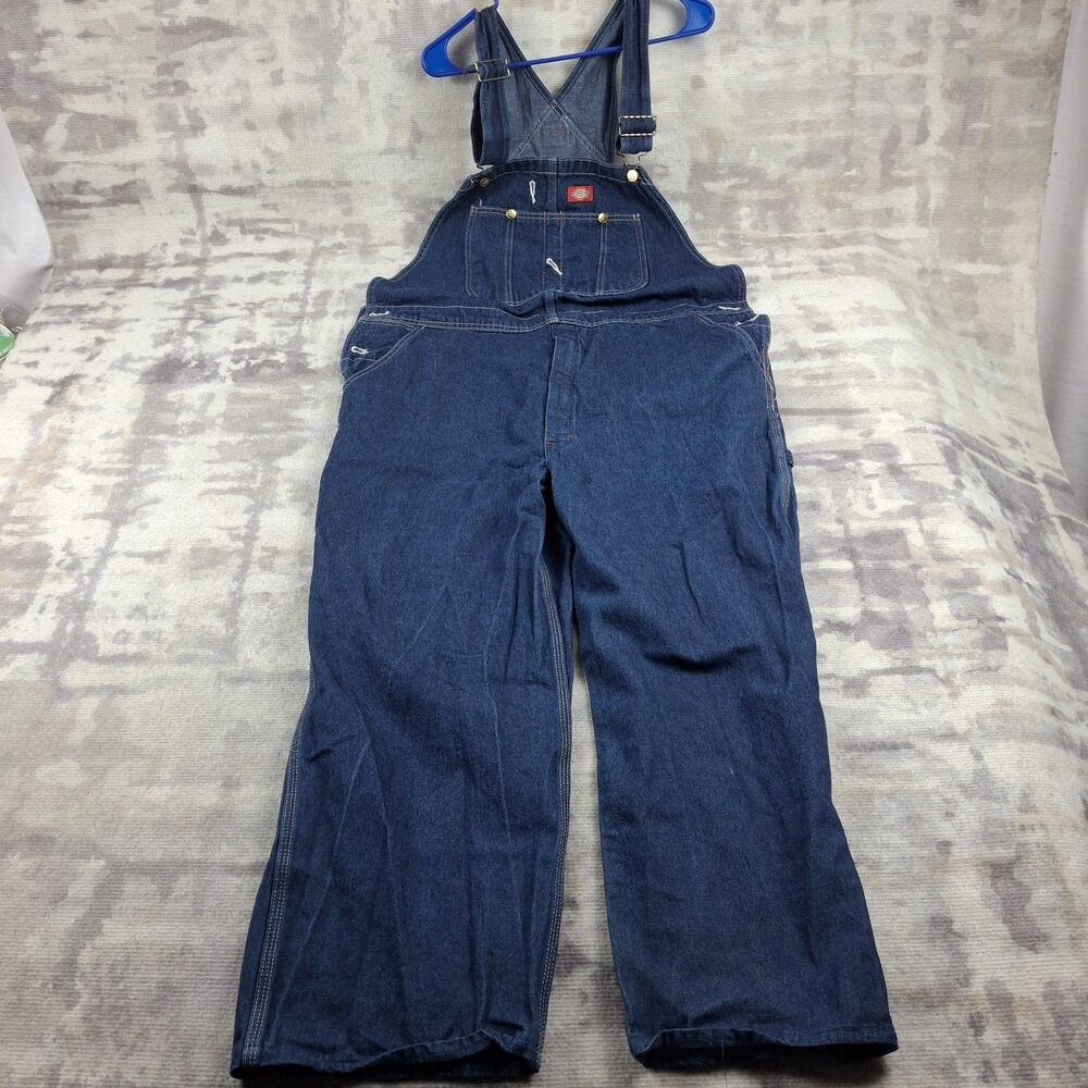 Dickies Denim Overalls Mens 44x30 Blue Indigo Carpenter Bib Utility Workwear